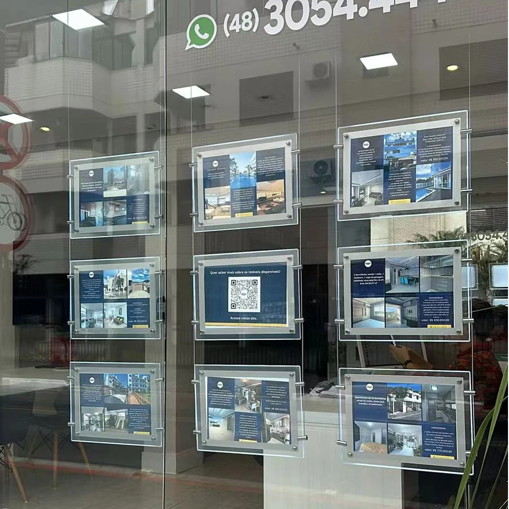 (12 Units/Column) Mruiks A4 Size Wall to Wall Suspended Estate Agents LED Displays, Led Window Property Displays - Single Sided