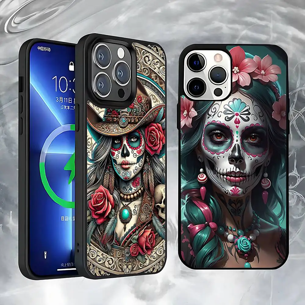 

Beautiful Catrina Rose Girl Skull For IPhone 17,16,15,14,13,12,11,Pro,Max,Plus,Mini,SE4,E Protective Magnetic Case Cover