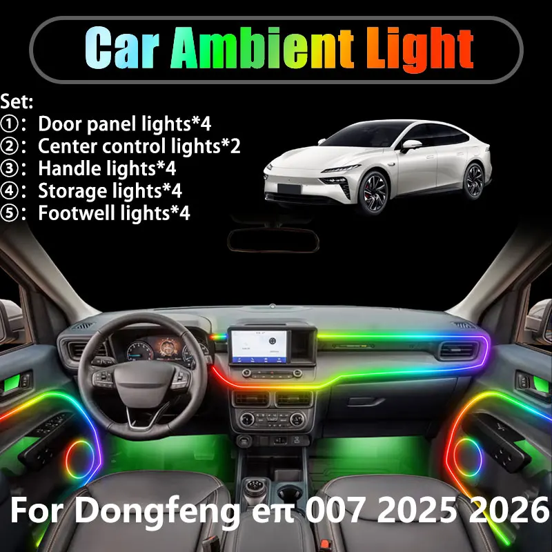 

Для Dongfeng eπ 007 2025 2026 Ace 2/18 в 1, автомобильное окружающее освещение, светодиодные фонари для багажника, интерьерные светодиодные фонари USB RGB Ensemble Streamer Auto