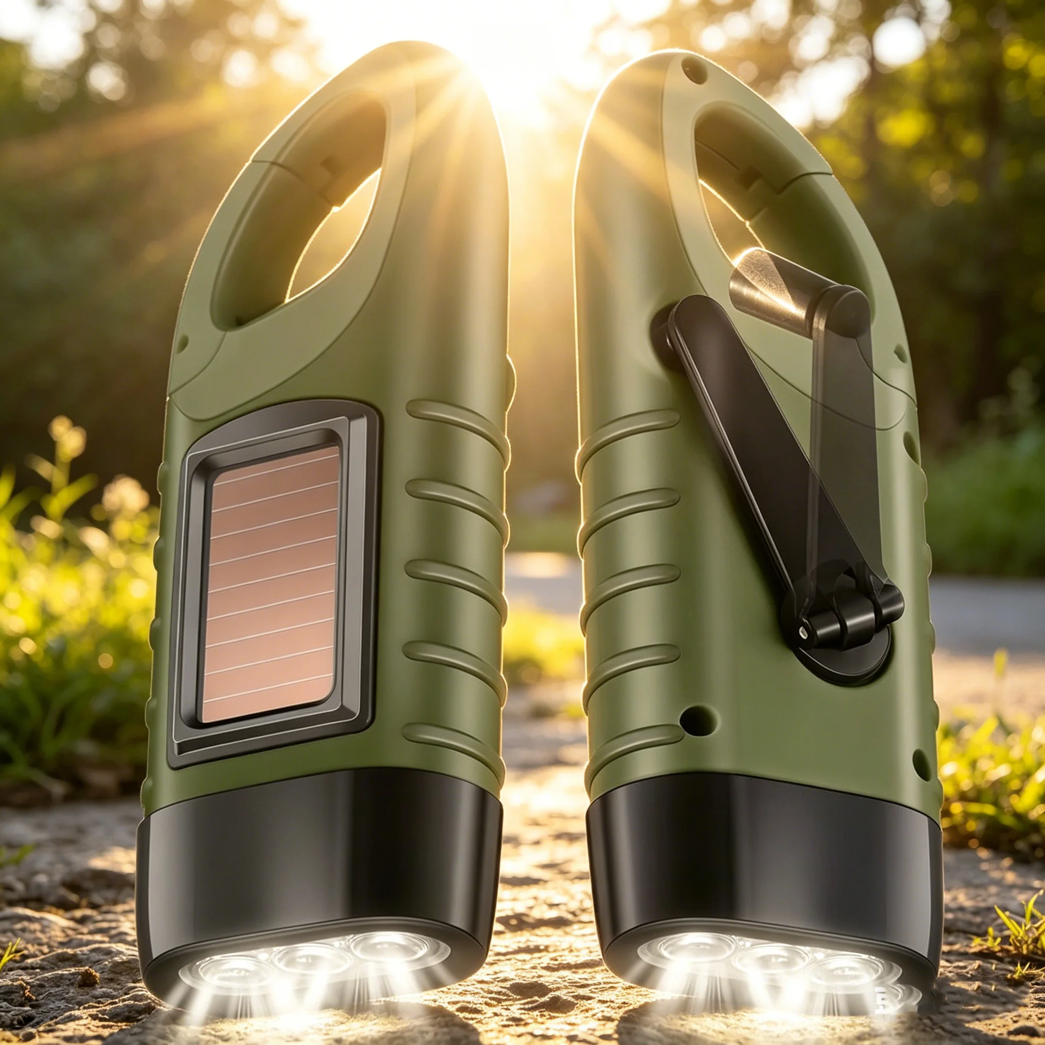 Flashlight hand cranked power generation, solar power generation, rechargeable LED light, multifunctional strong light