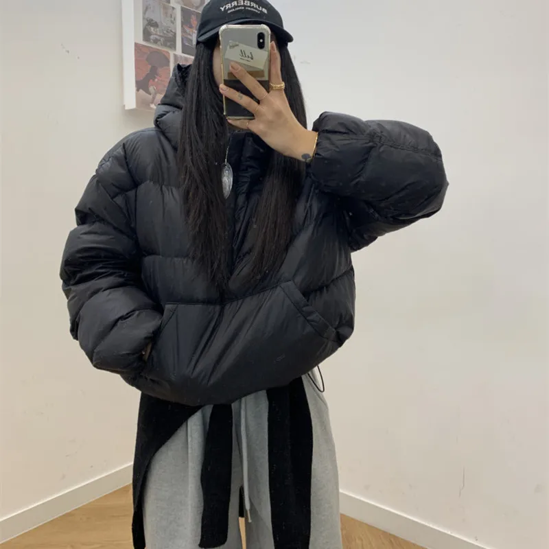 

Loose Women's Cotton Jaet Hooded Oversize Bread Sle Pullover Korean Design Autumn Winter New Arrival Versatile Outerwear