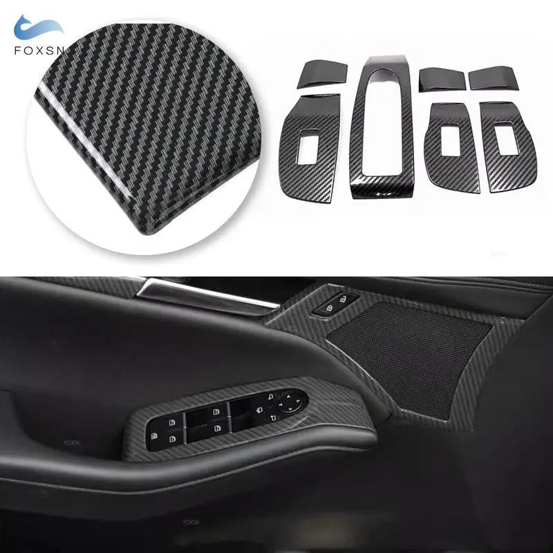 Car Carbon Fiber Texture Door Window Lift Switch Panel Button Frame Trim For Mazda 3 Axela BP 2019 2020 2021 2022 2023 -2025 LHD