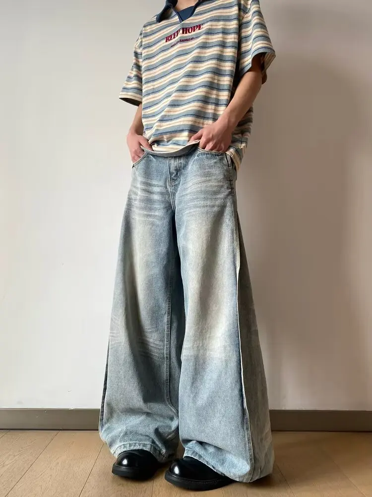 

Men's Women's Wear Blue Wide-Leg Denim Pants Baggy Jeans Vintage Threedimensional Cut Curved Knife Jeans Loose Fit Summer New