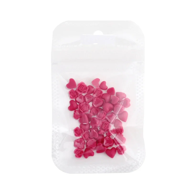 50 قطعة زينة فنية للأظافر على شكل وردة على شكل قلب من الراتنج الناعم على شكل زهرة لتدريبات الأظافر مقاس مختلط ملحقات أظافر عتيقة