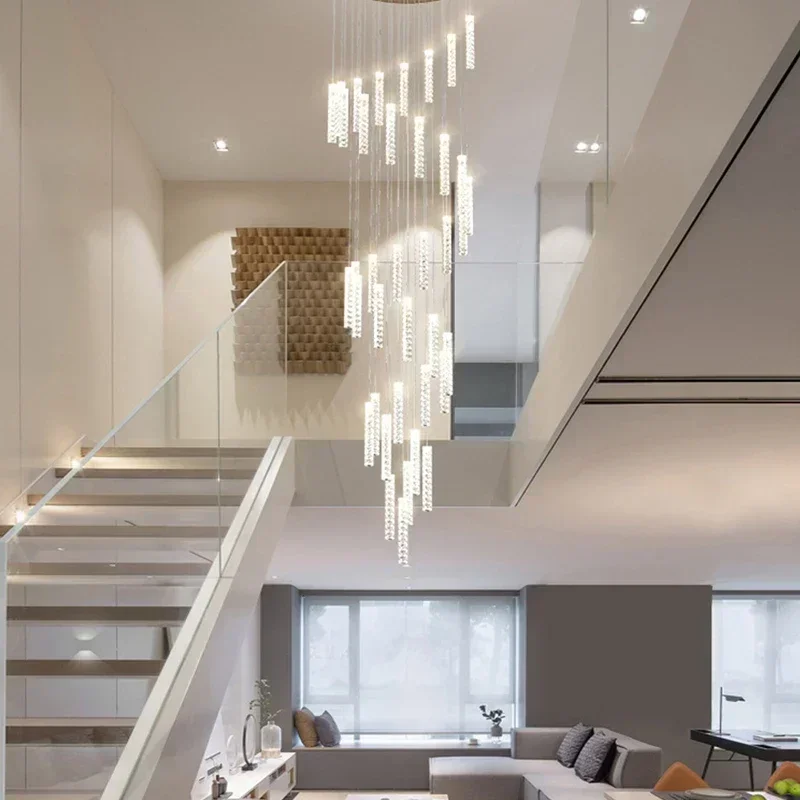 

Modern Luxury Crystal Led Pendant Lamp Villa Stairs Living Room Chandelier Lustre Home Decor Hotel Hall Hanging Lighting Fixture