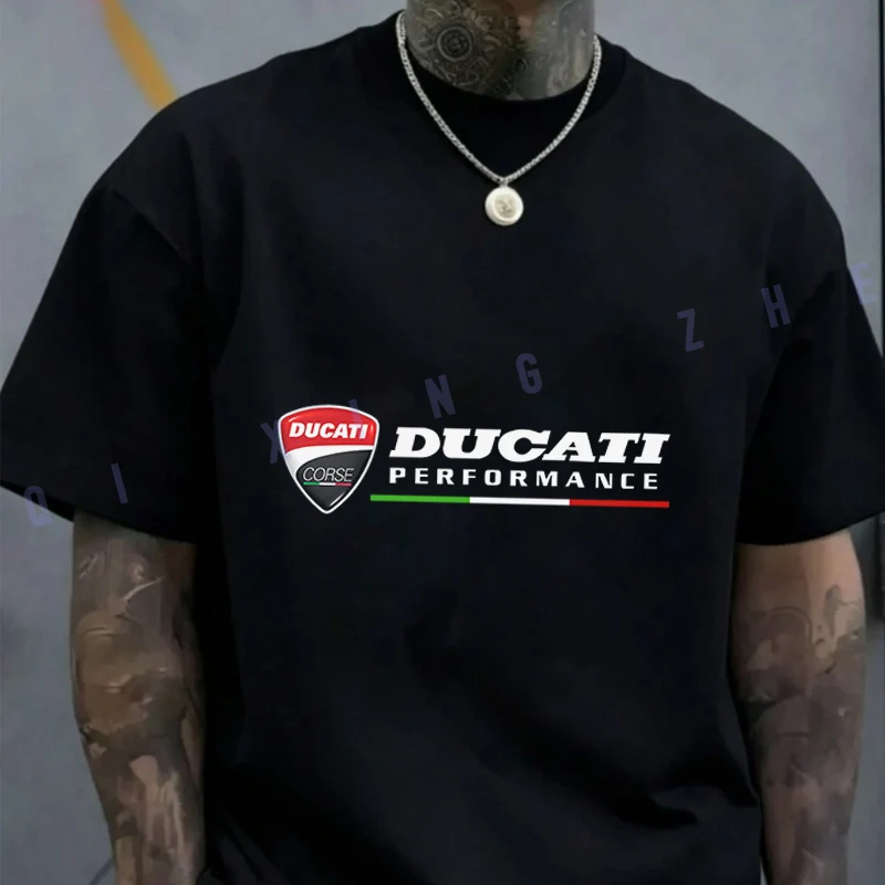 

Рубашка с креативным принтом Ducati Corse-Performance, хлопковые повседневные футболки, мужская летняя спортивная одежда для мотоциклетного спорта, футболка 2026
