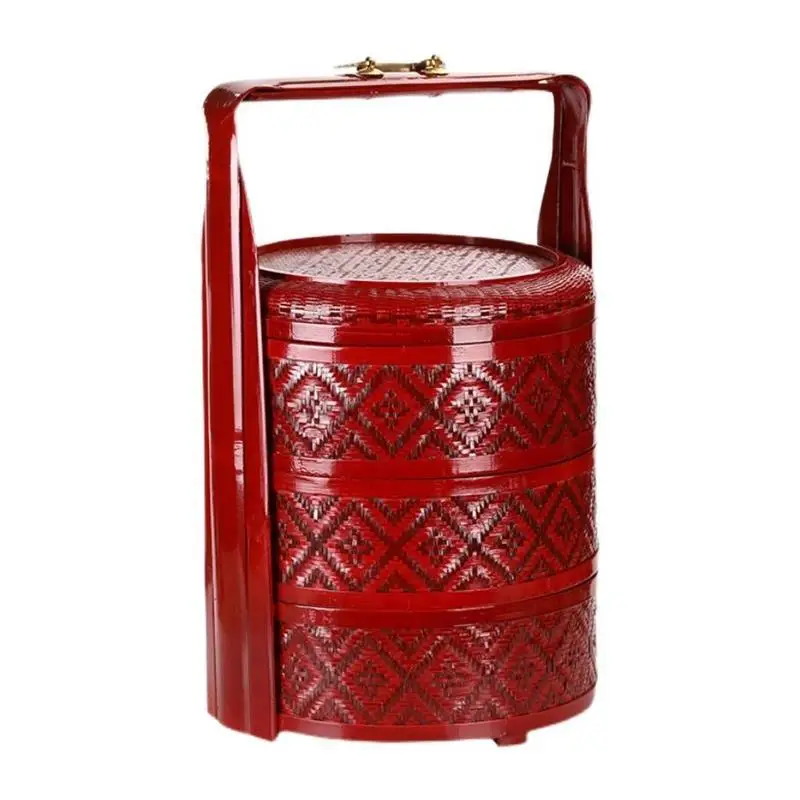

Bamboo products Handmade bamboo woven large food box carrying basket carrying shoulder wedding basket betrothal gift