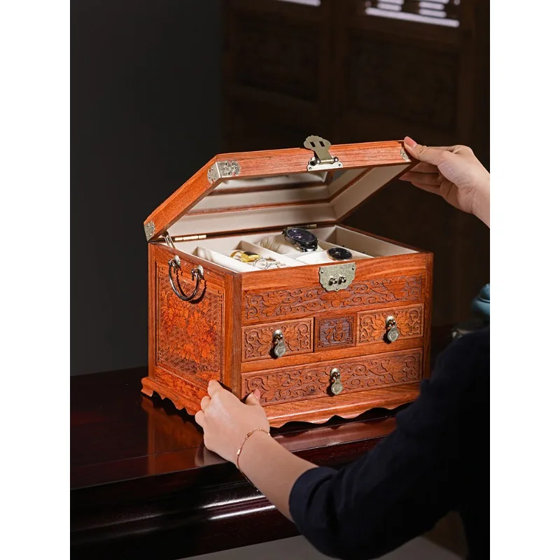 Jewelry box with lock High-grade solid wood multi-layer jewelry box Wedding storage box