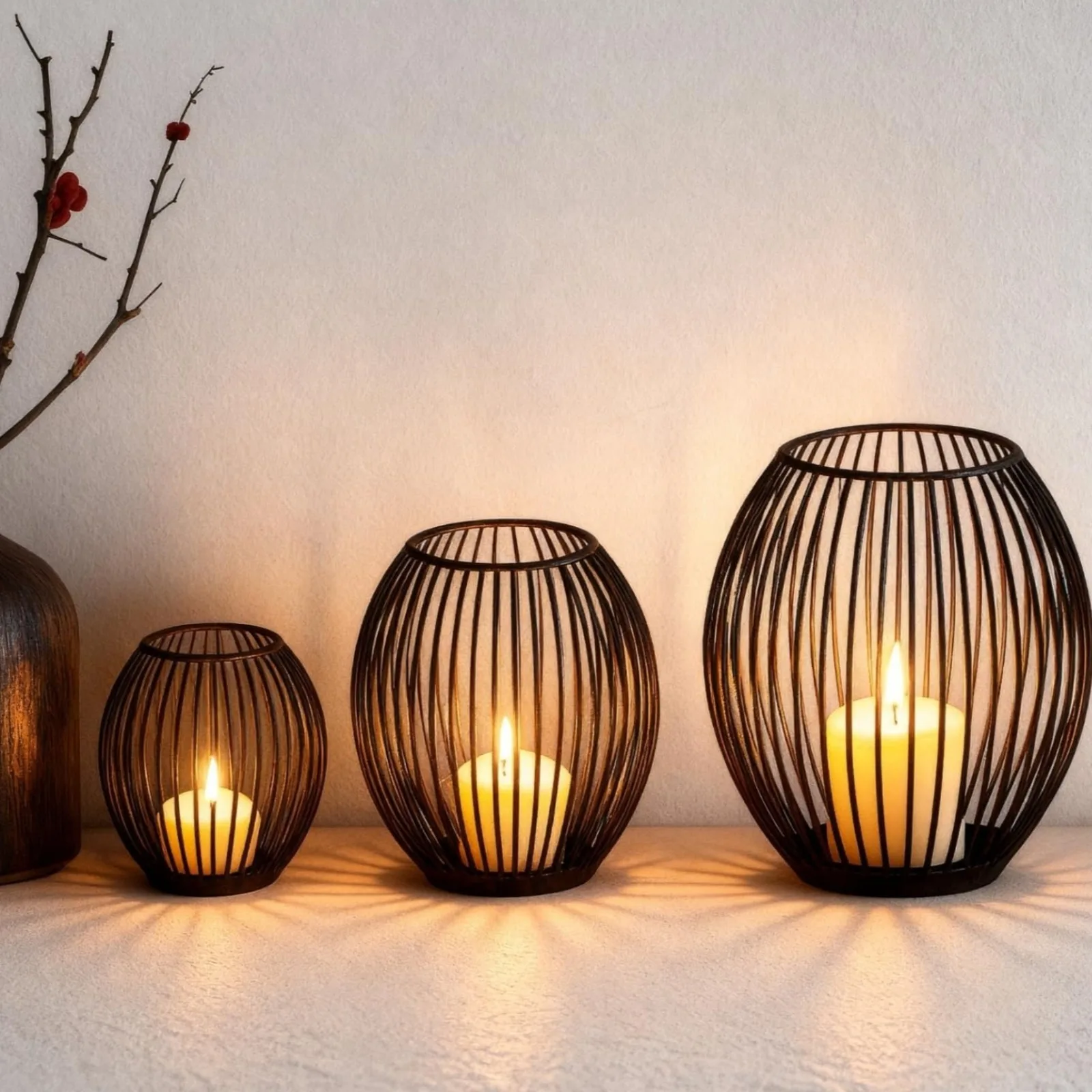 Vintage Lantern Candle Holder Black Iron Candle Stand Home Decor Rustic Table Decoration Romantic