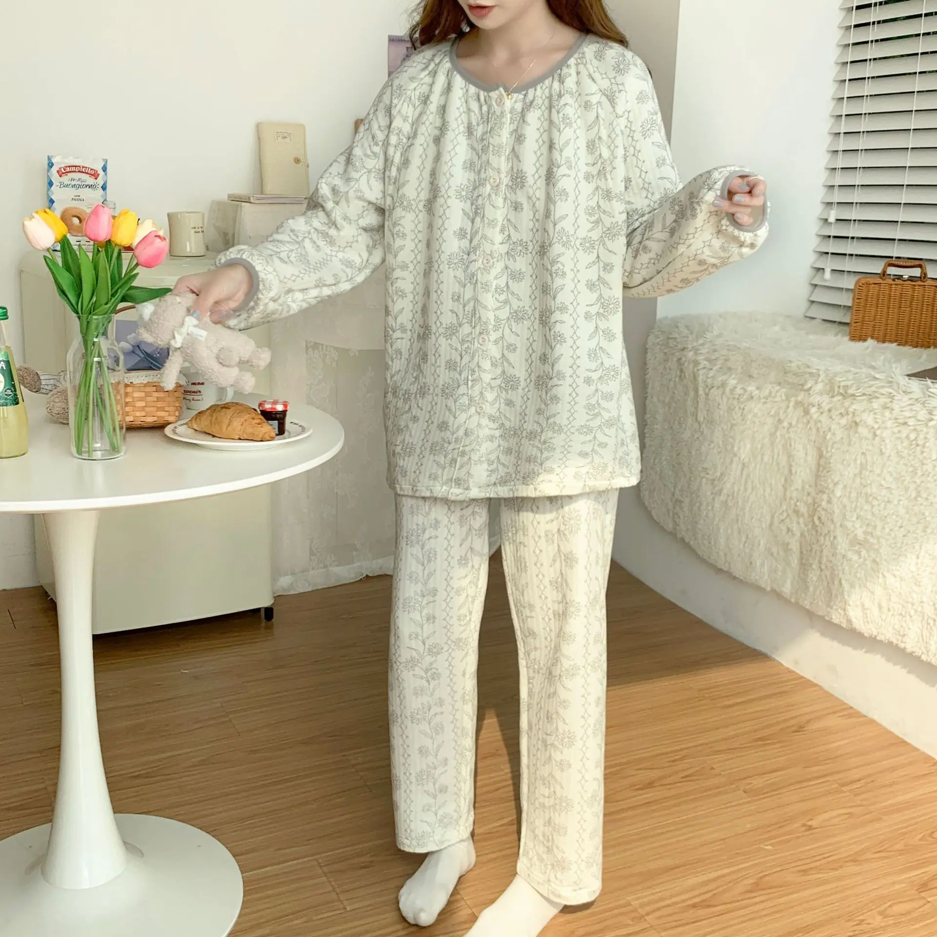 Autumn New Maternity Woman Pajamas Pregnant Sleepwear Breastfeeding Clothes Long Sleeve Nightie In The Maternity Hospital