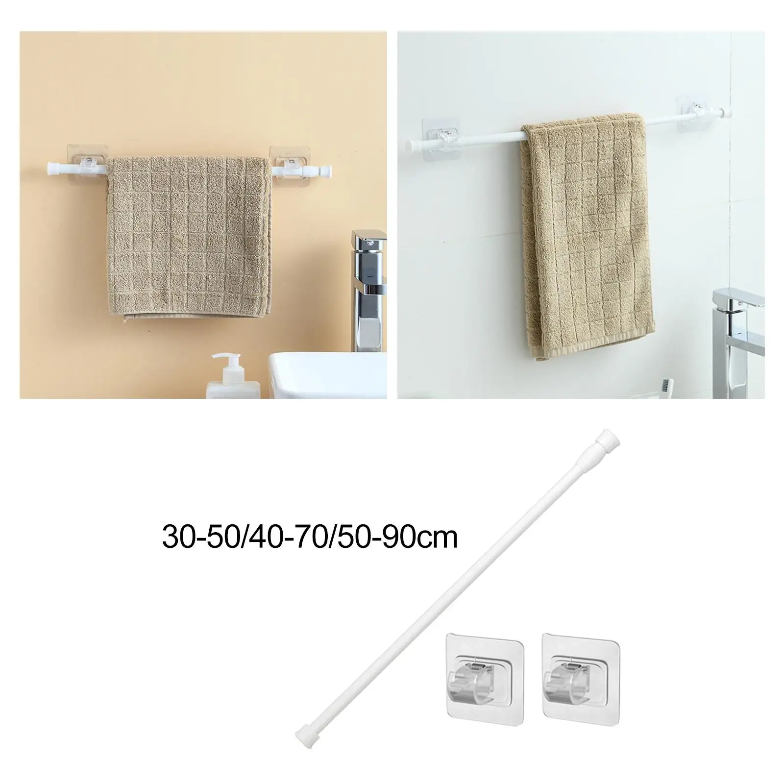 Telescopic Curtain Rod White Easy Install for Closet Curtain Pole Shower Curtain Rod Tension Rod for Home Doorway Cupboard