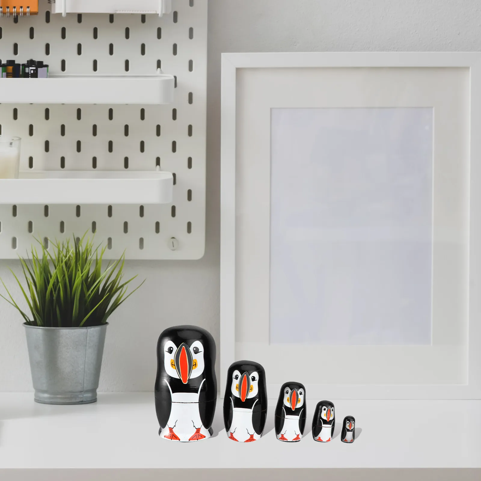 

5pcs Wooden Matryoshka Hand Painted Penguin Theme Russian Nesting For Kids Home Decor Children Educational Wooden