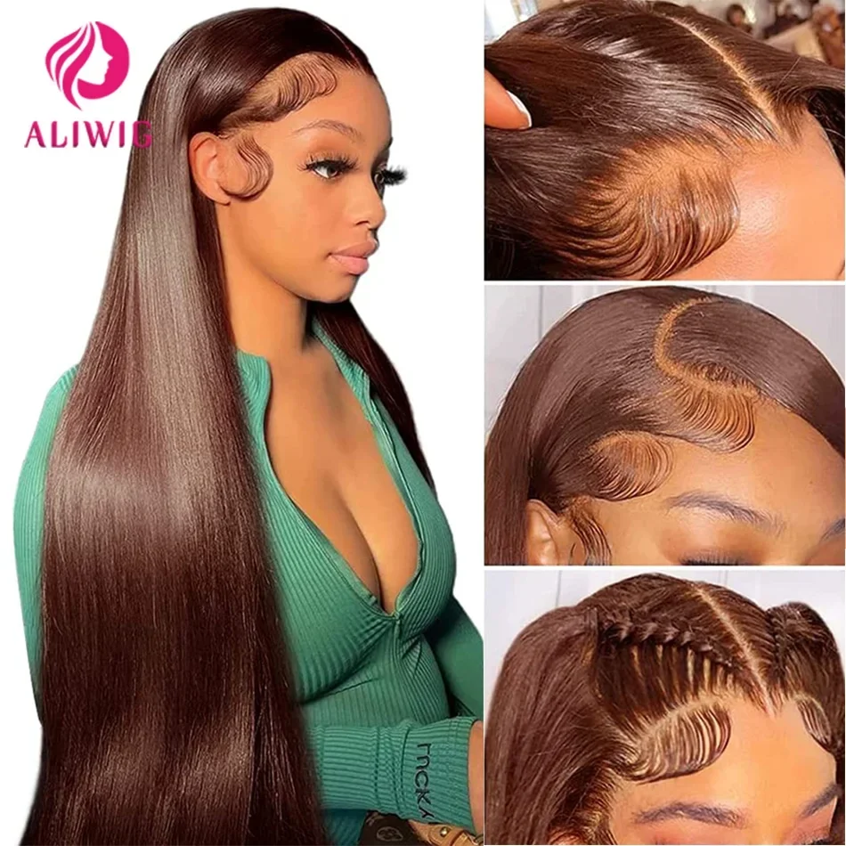13x4 Chocolate Brown Lace Front Human Hair Wigs Straight 13x6 Full HD Transparent Brown Lace Frontal Wigs Pre Plucked