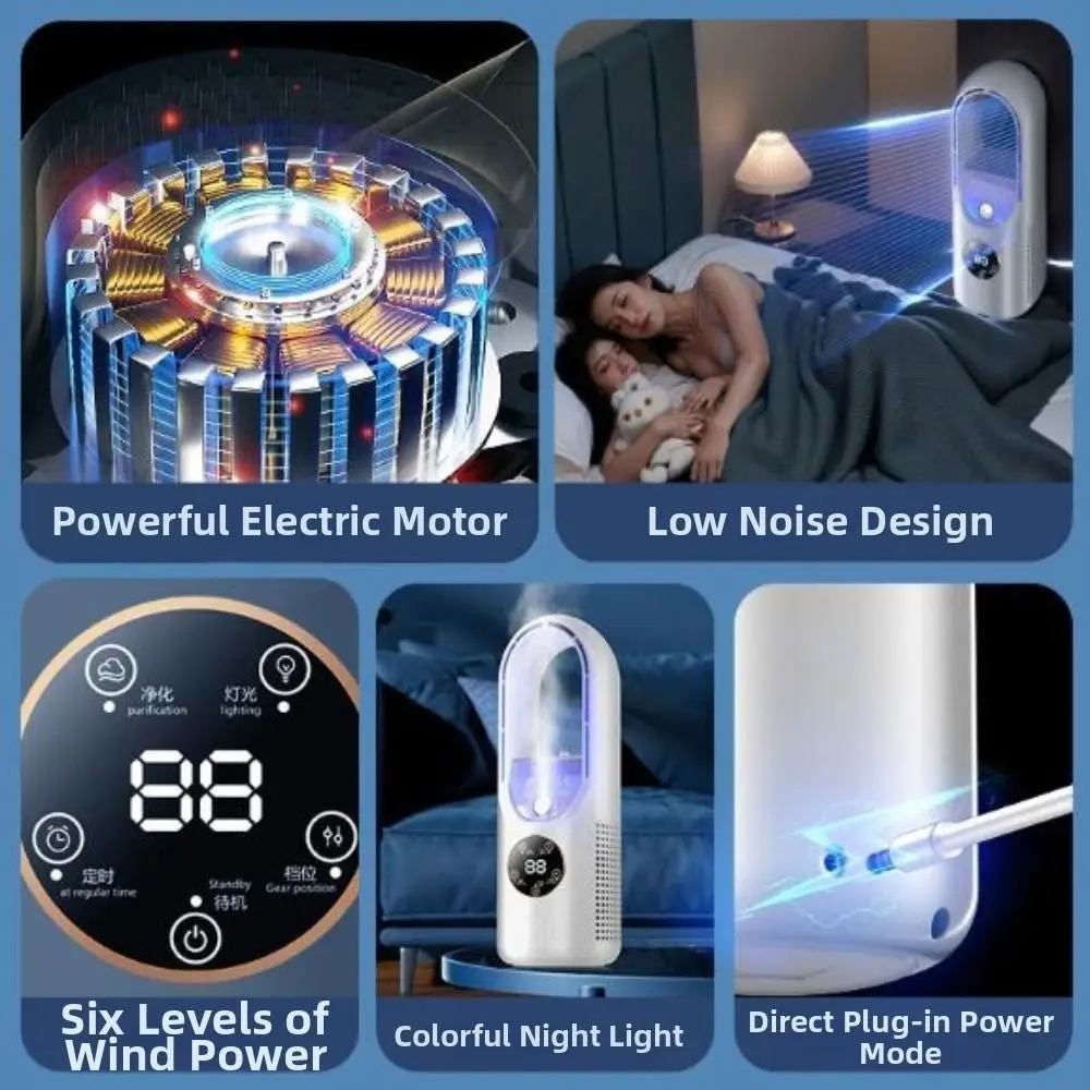 Bladeless Desktop Humidifying Fan 6 Speed Timer Mini Air Cooler Quiet Operation Energy Saving Mist Electric Fan Office