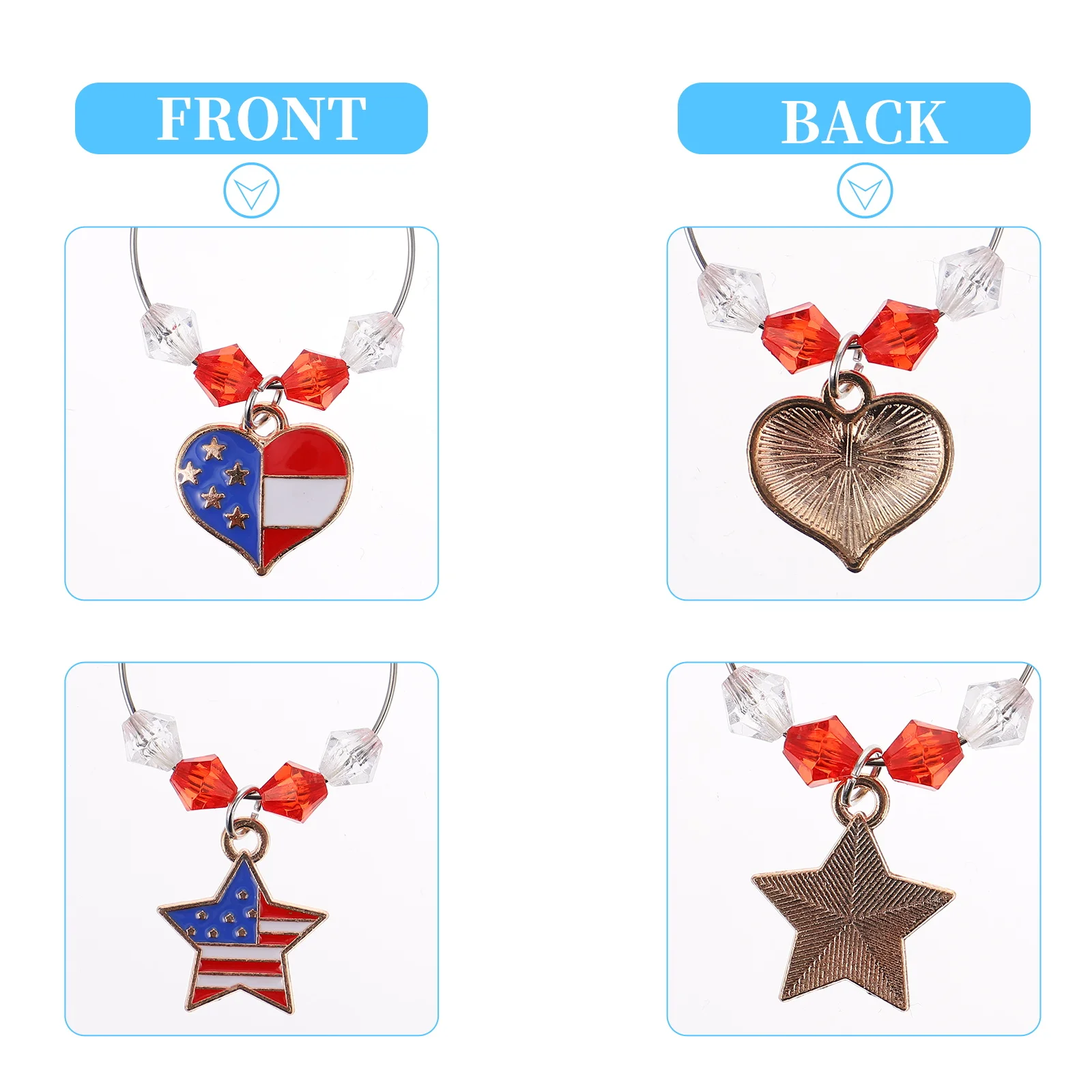 

6pcs Independence Day Themed Wine Markers Reusable Glass Drink Tags Metal Heart Star Design Premium Party Glass Charms