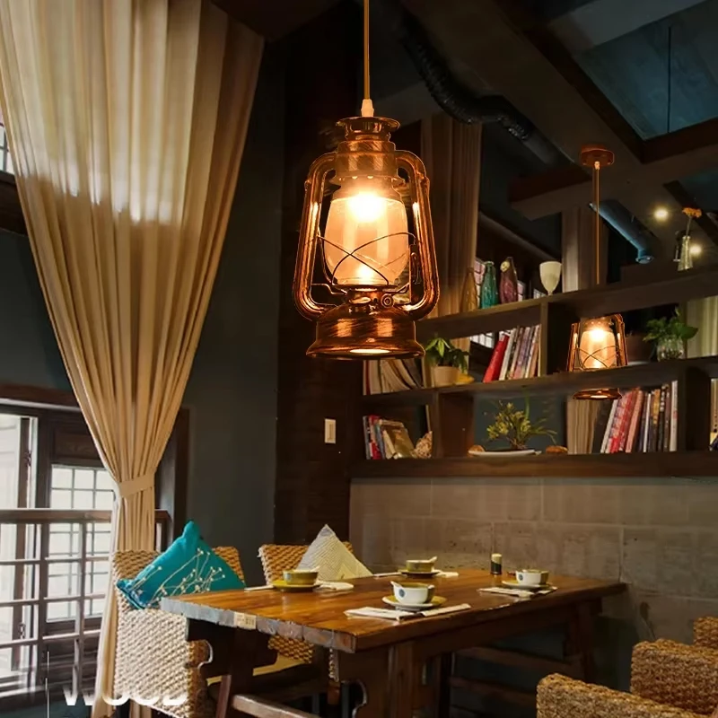 Antique Restaurant led Pendant Light Retro Kerosene Hanging Lamp Linear Illuminate Farmhouse Chandelier Creative Bar Table Lamps