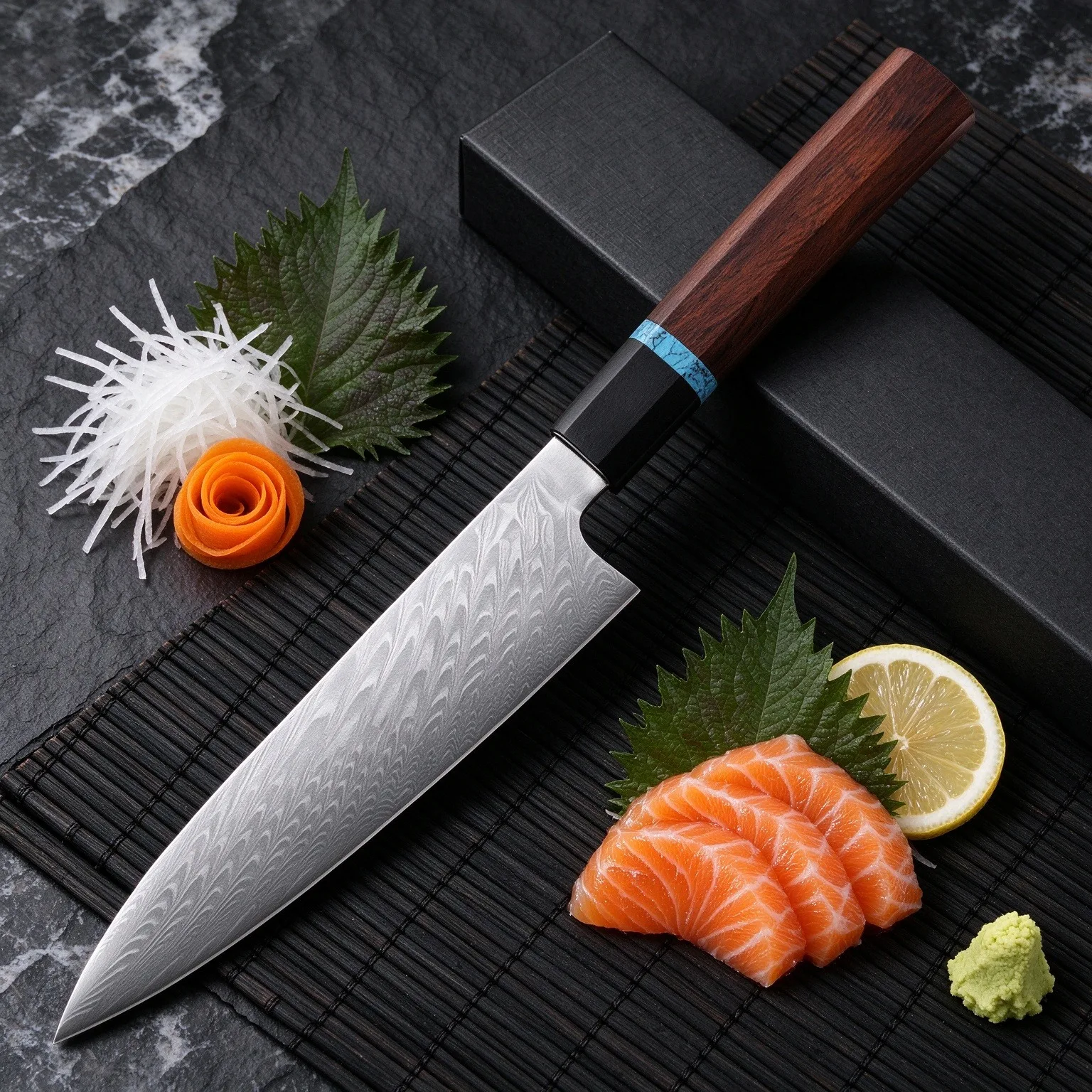 Professional kitchen knife - Damascus steel high-end octagonal solid wood handle chef's knife - kitchen cooking tool