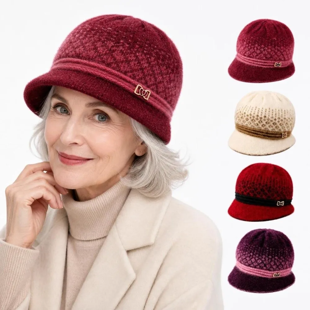 Exquisite Bow Fleece Knitted Hat Cold Resistant Thickened Winter Hat Windproof Basin Cap Middle-Aged Women