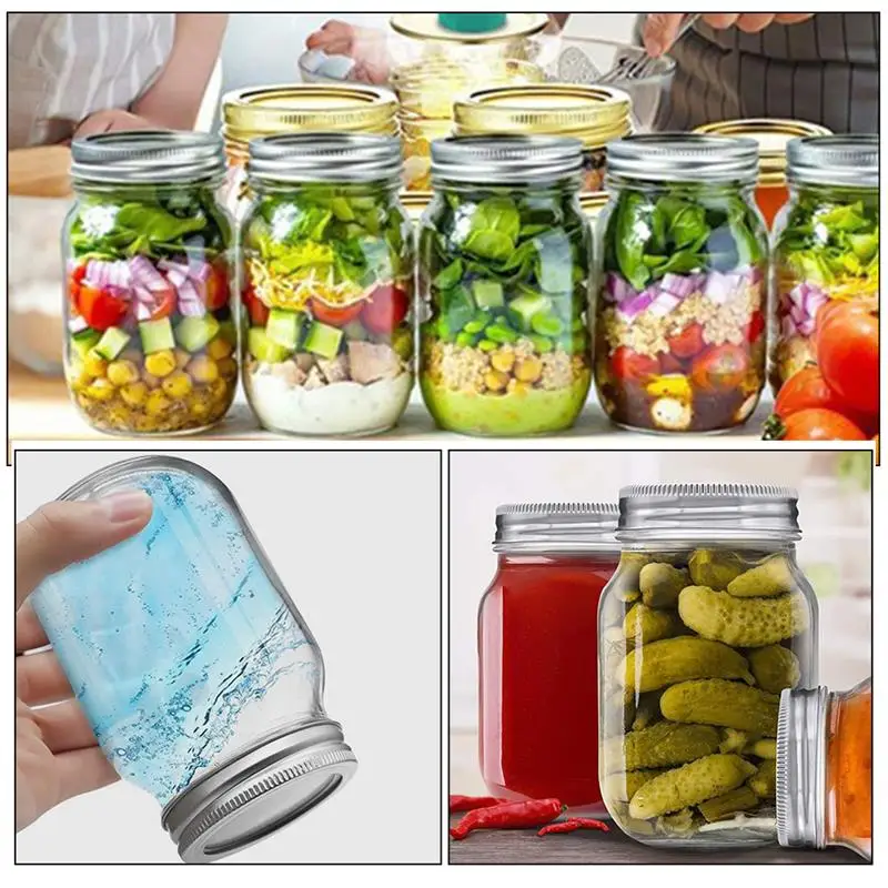 6Pcs Mason Jar Airtight Glass Canister Sealed Bottle Lid Food Container Tea candy Kitchen Storage Large Capacity For Kitchen