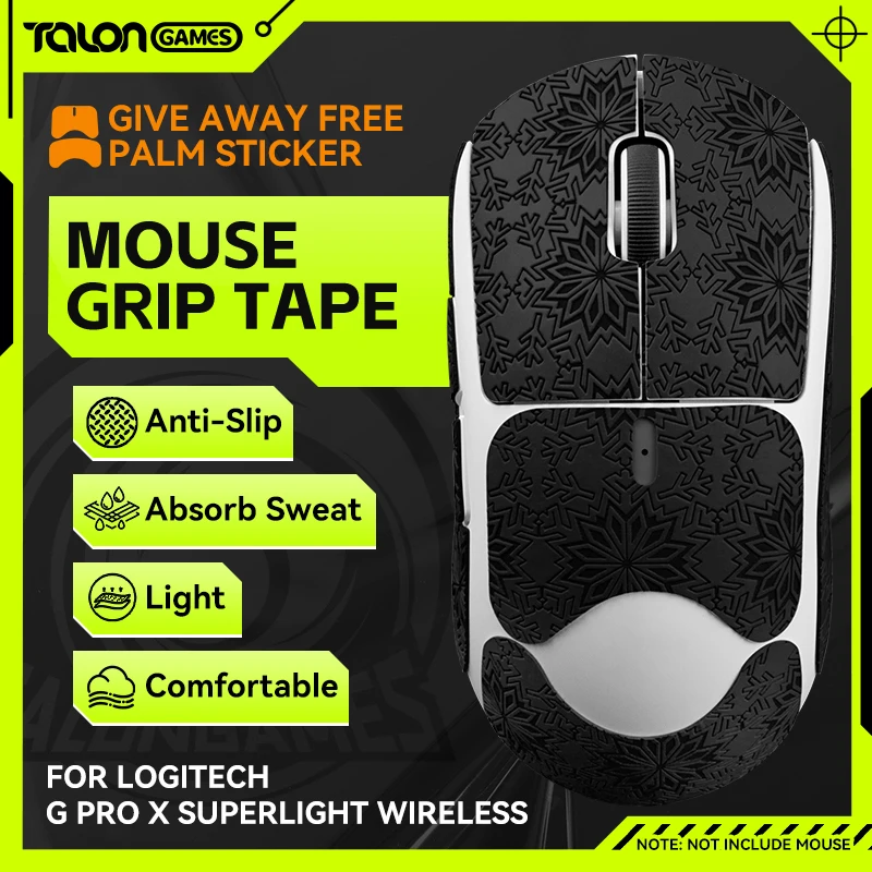 

TALONGAMES Mouse Grip Tape SnowPattern For Logitech G PRO X Superlight,Palm Sweat Absorption, All Inclusive Anti-Slip Tape Black