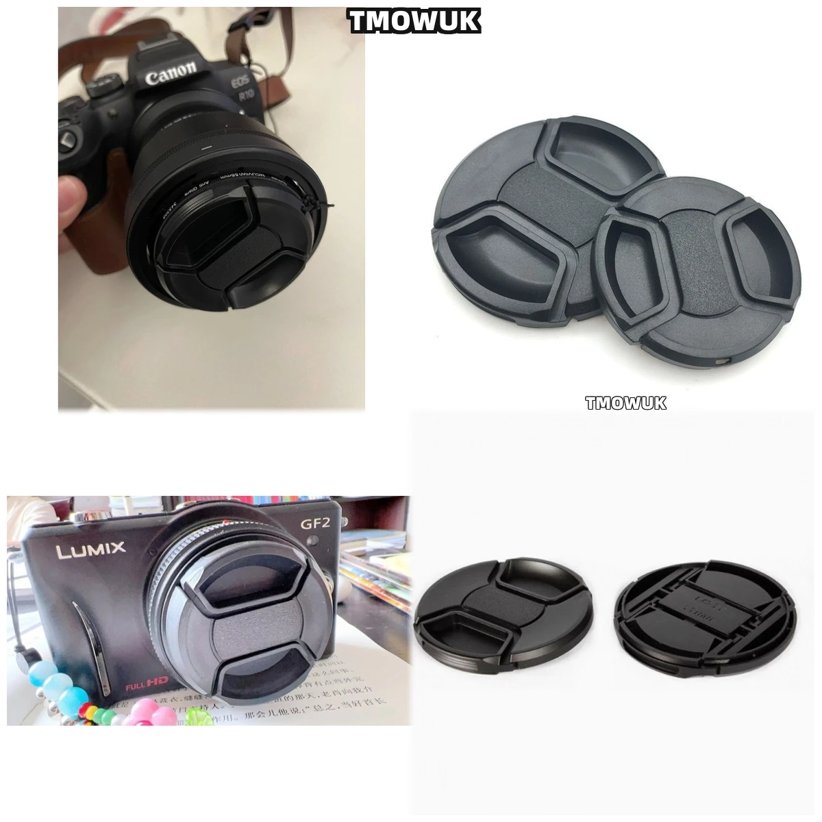 

For Canon EOS R6 Mark II 1V 77D 800D 200D2 M200 Rebel T4i 400D Camera Lens Cap Protective Cover Center Pinch Snap-on 49mm 52 55
