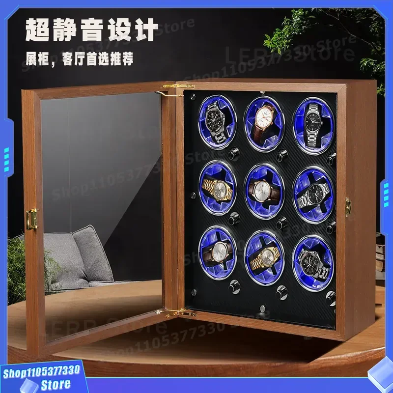 Automatic Wooden Watch Winder Box for Mechanical Watches 9 Slots Rotating Display Storage Case High Grade Rocker Placer