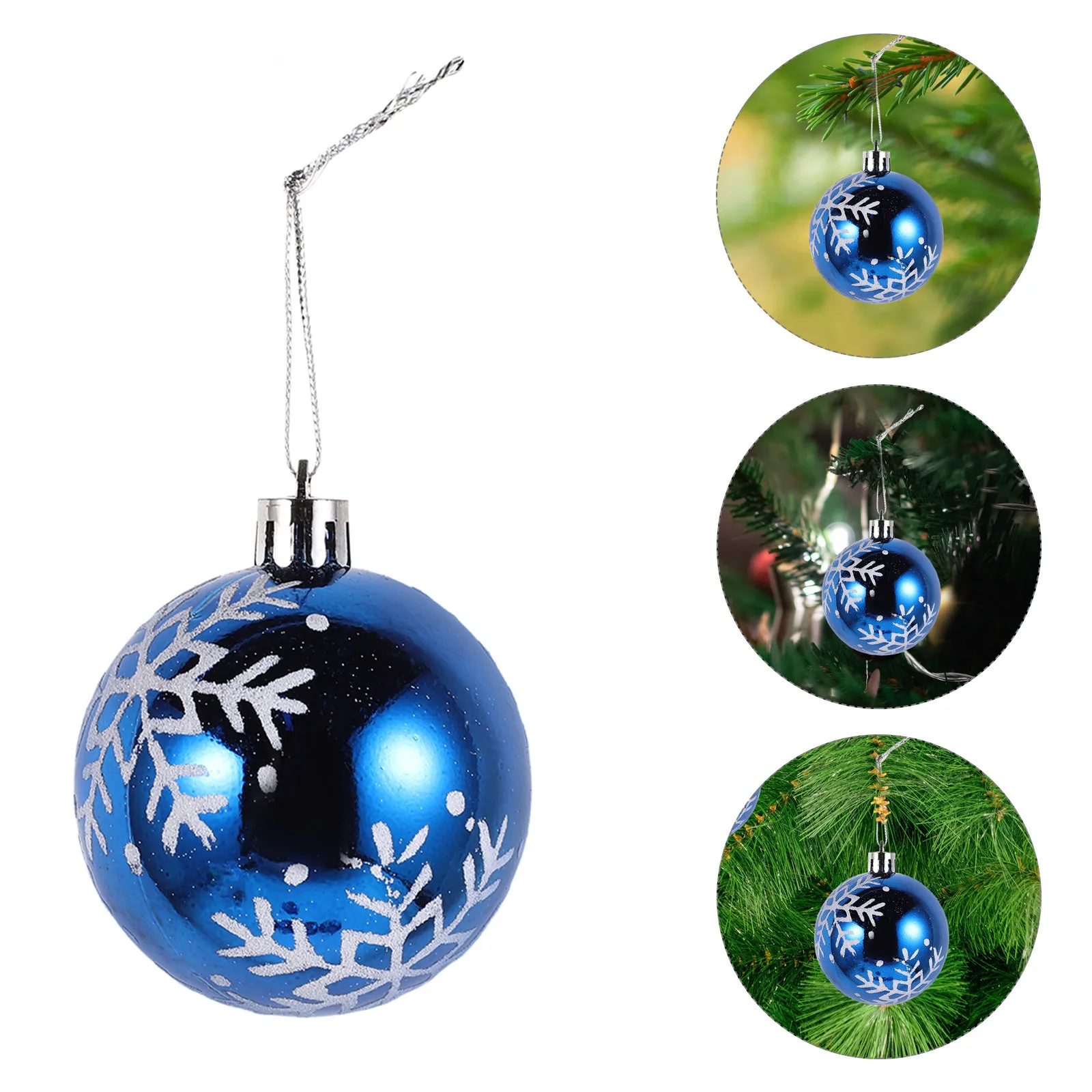 

6Pcs Holiday Christmas Decor 6Cm Blue Snowflake Painted Ball Hanging Pendants for Tree Window Wall Decoration Party Event Home