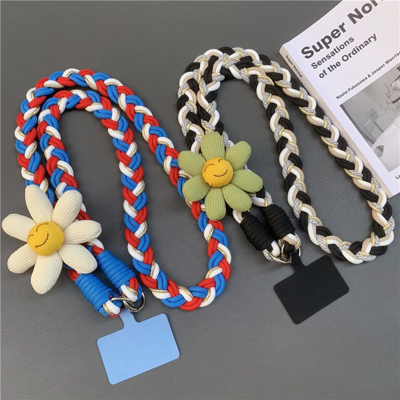 لطيف مبتسم الهاتف المحمول شنقا حبل المتقدمة Crossbody الهاتف المحمول الحبل في الهواء الطلق النسيج الأساسي المنسوجة حزام سلسلة الهاتف #1