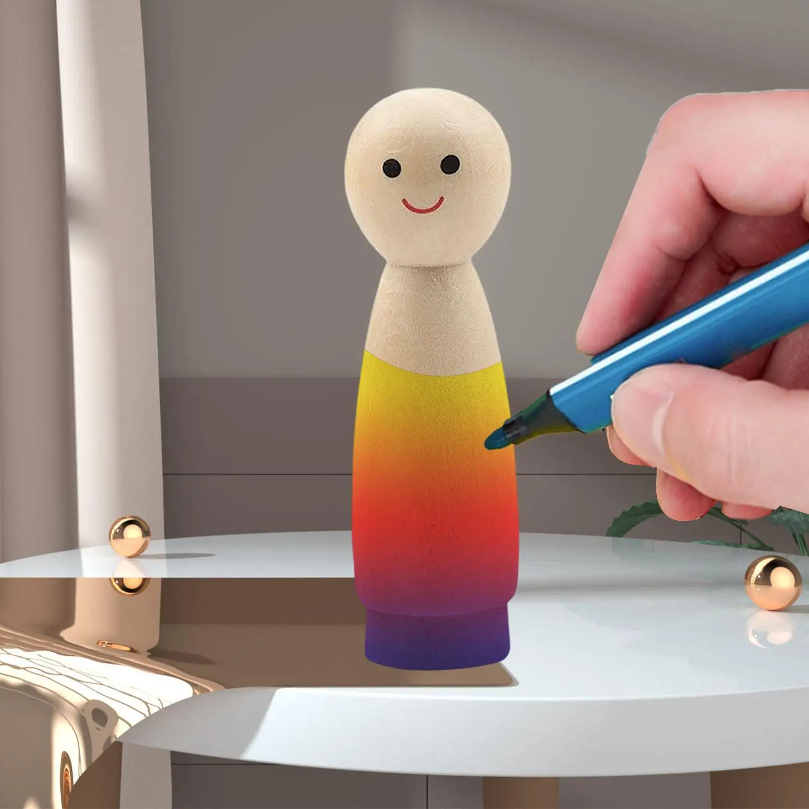 5x bambola con pioli in legno non finito, ornamento artistico creativo, figurine di pittura vuote, decorazioni per festival di feste