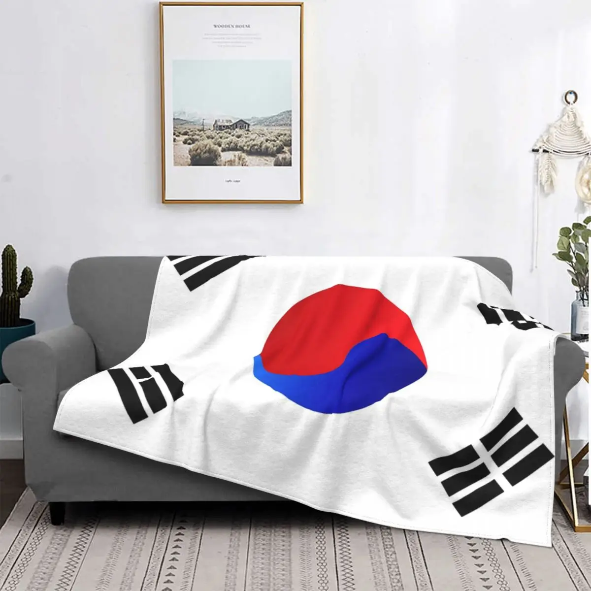 

Korean Flag Blanket Super Soft Flannel Decor Multifunctional Warm Blanket Bed Travel Plush Thin Quilt