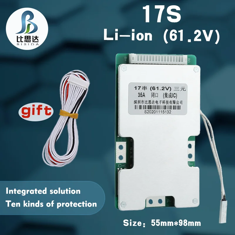 Bisida 64V 55V 17S 20A/25A/30A/35A Li-ion Lifepo4 Battery BMS PCBA Protection Board for bike scooter