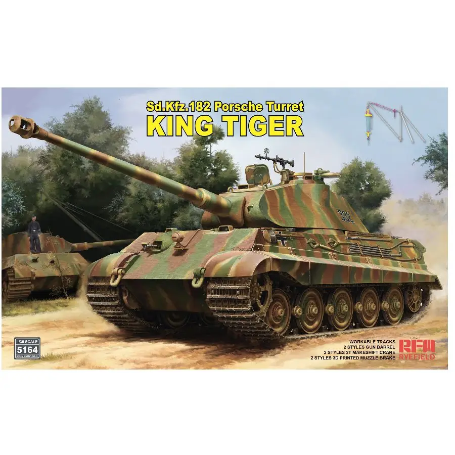 RYE FIELD RFM-5164 1/35 Sd.Kfz.182 KING TIGER Porsche Turret with 2-Ton Crane/ Workable Tracks（No internal structure）