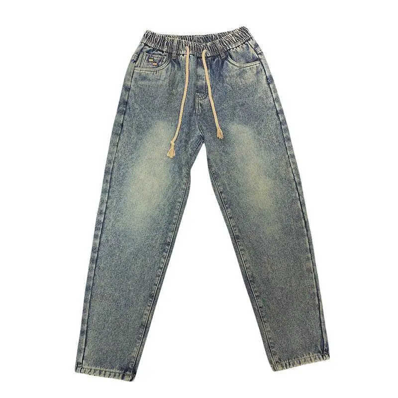 Amerikaanse trekkoord retro gewassen oude jeans heren trendy merk losse rechte casual sport lente herfst mode wijde broek