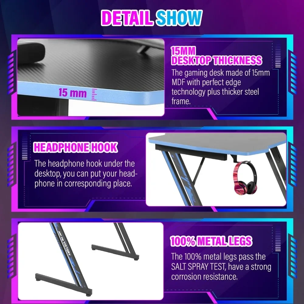 39 Inch Modern Z-Shaped Computer Desk for Home Office with Headphone Hook - Sturdy Workstation Table with Spacious Desktop