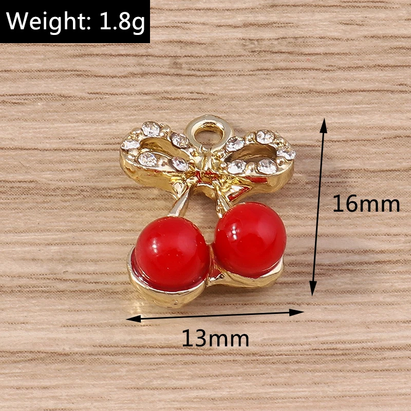 10 Stück 14x19mm Niedliche Kristall-Frucht-Kirsch-Anhänger für Schmuckherstellung, Ohrringe, Halsketten, DIY Handgemachtes Bastelzubehör – Detail 4