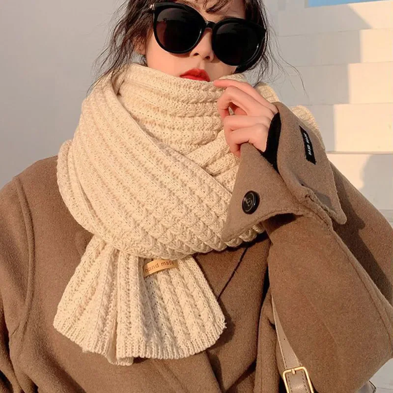 Solid Color Korean Warmer Long Size Scarve Winter Thickened Thermal Knitted Scarf For Women Men  Christmas New Year Gifts Unisex