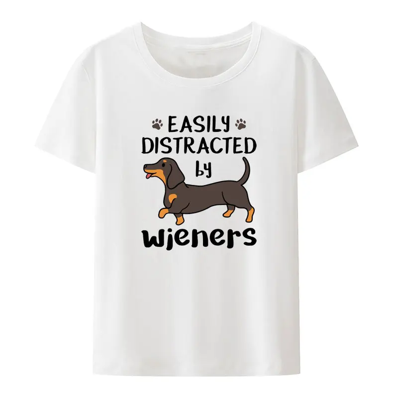 Women Dachshund Modal Print Tees Easily Distracted By Wieners Cartoon Graphic T Shirts Funny Creative Aesthetic Fashion Shirt