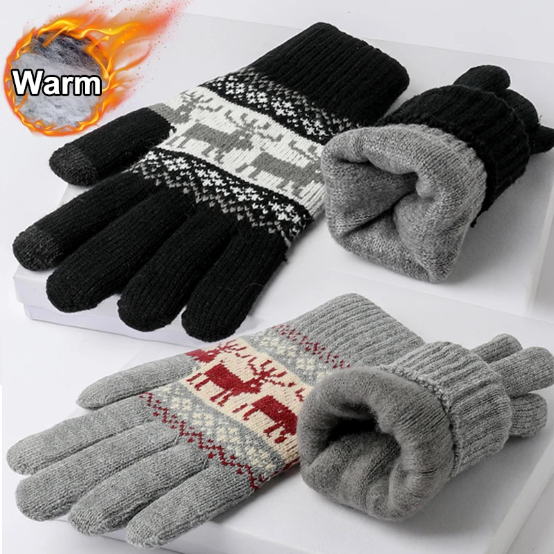 

Christmas Pattern Literary Revival Interfinger Gloves Women Men Autumn Winter Warm Outdoor Sport Office Wrist Mittens Unisex