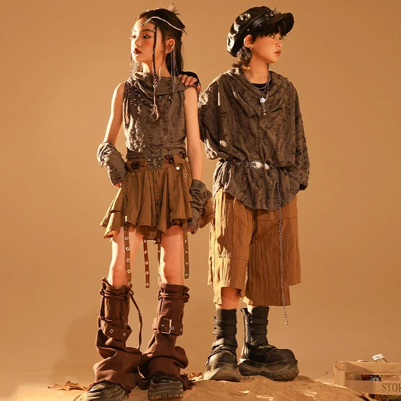 

Kids Kpop Hip Hop Stage Outfit Girls Jazz Dance Peformance Clothes Children Fashion Show Costume Sleeveless Hoodie Skirt