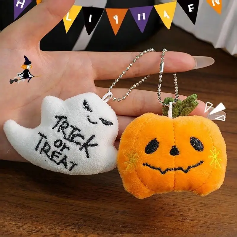 Halloween-Plüsch-Schlüsselanhänger für Damen, Kürbis, Geist, Fledermaus, Hexenhut, Cartoon-Taschenanhänger, Dekoration, Partygeschenke, Accessoires – Detail 2