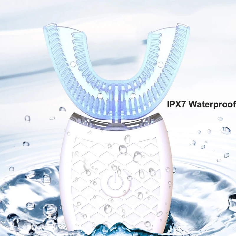 大人用自動ソニック電動歯ブラシ,360度,USB充電器,歯のホワイトニング,Uタイプ,超音波歯ブラシ,青色光