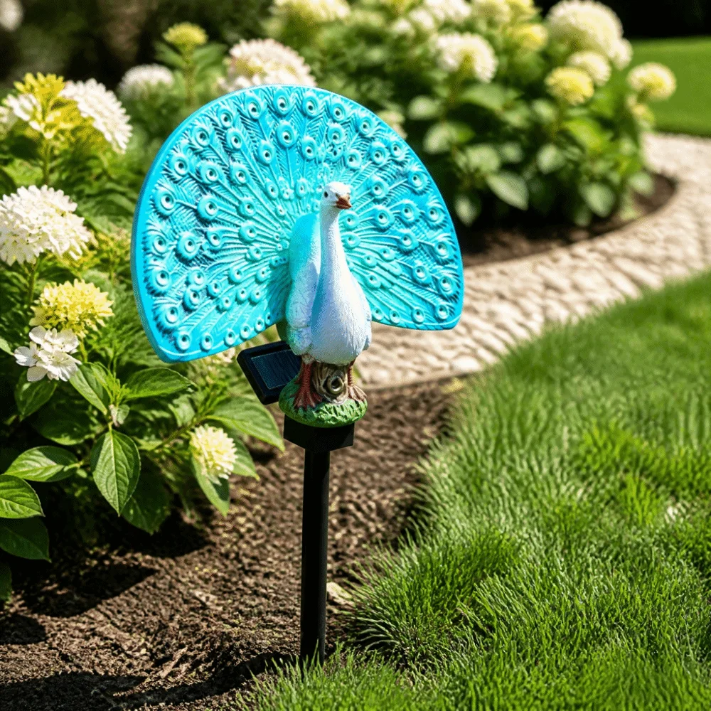 7 Color Changing Solar Peacock Light Colorful Changing LED Figurine LED Landscape Light Waterproof Decorative Stake