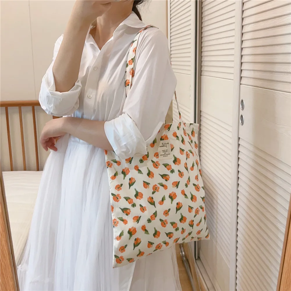 2024 Lightweight Canvas Shoulder Bag Spring Flower Floral Shoulder Bag Casual Forest Series Large Capacity Tote Bag