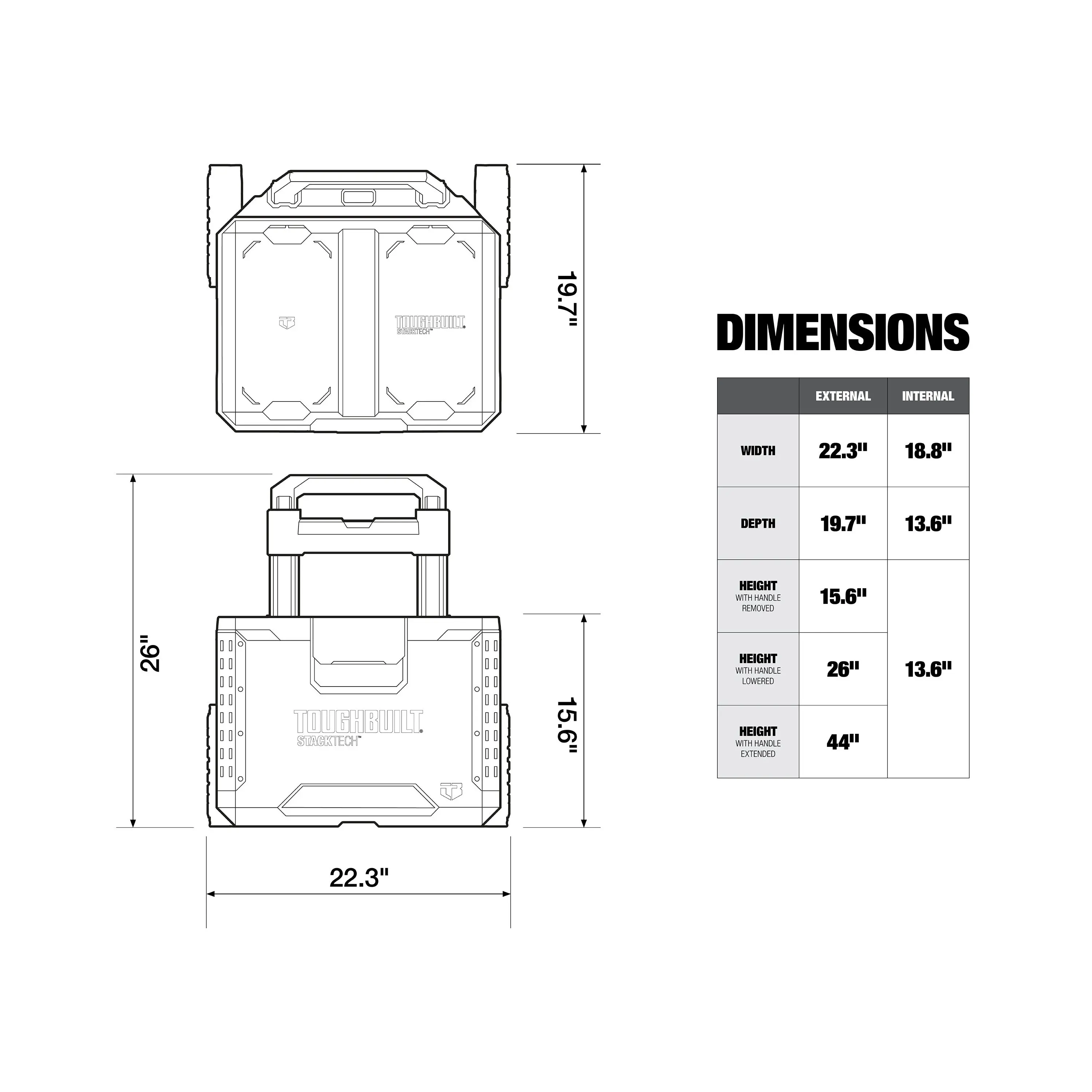 TOUGHBUILT TB-B1-B-70R StackTech Rolling Tool Box Multi-functional Maintenance Parts Box Storage Caddy Removable Trolley Toolbox