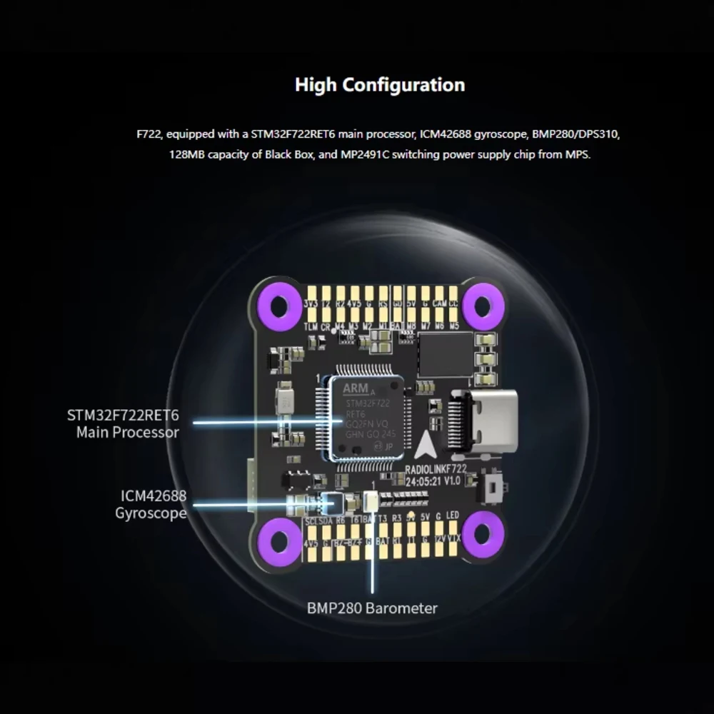 Radiolink F722 Open-Source Betaflight Flight Controller High-Config Multiple Image Transmission FC For FPV Multirotor Drones