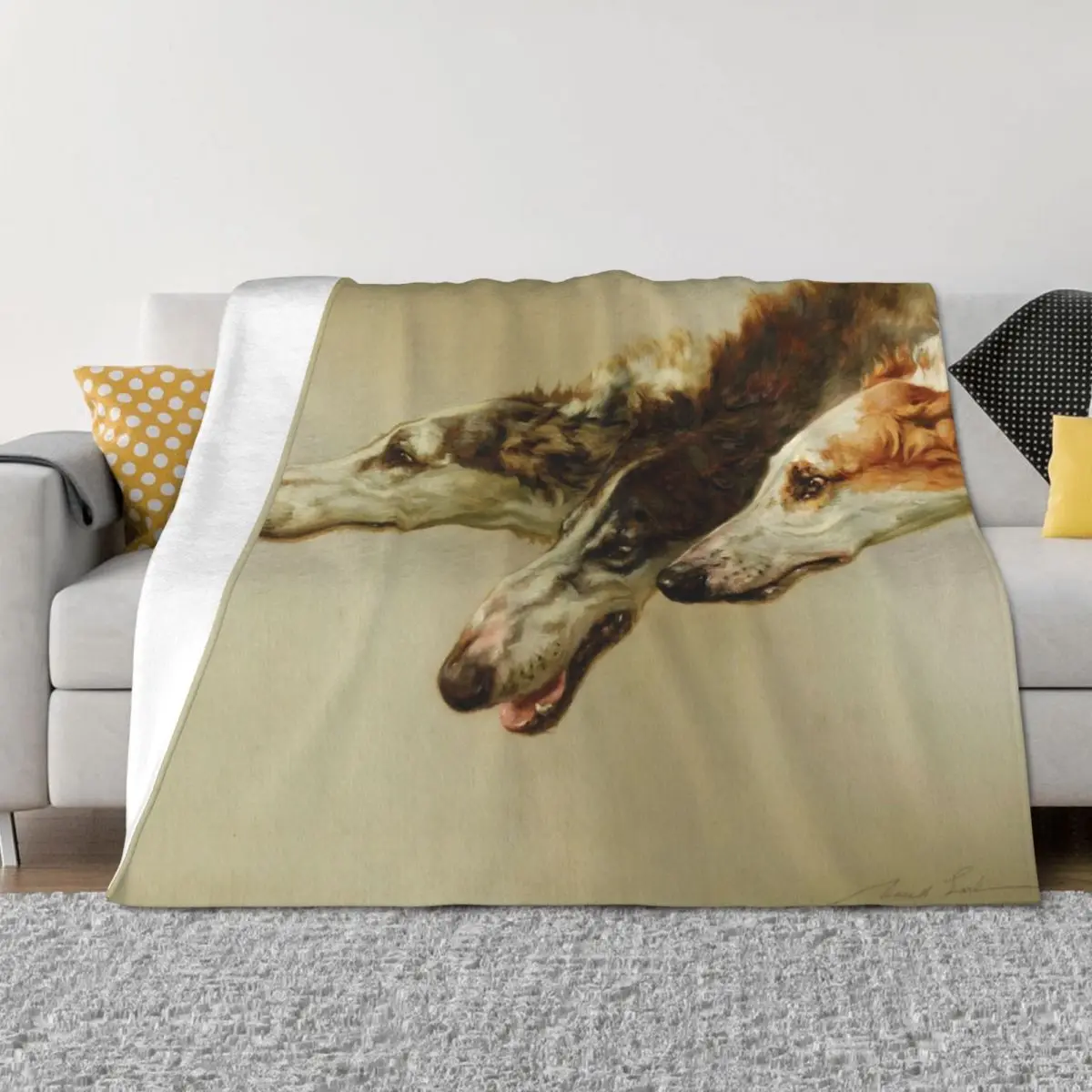 

Barzoi Heads Throw Blanket Cute Thin Hairy Blankets