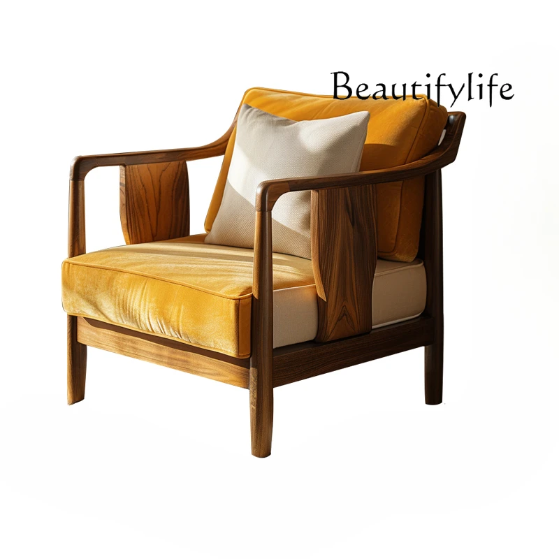 

Single sofa solid wood wabi-sabi wind single chair living room balcony lazy designer medieval leisure chair