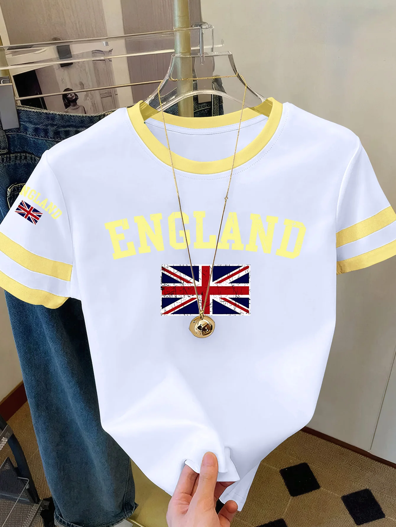 Summer Women's England Print Round Neck Short Sleeve T-Shirt Summer Graphic Te Jerseys Plus Size Sport T-Shirt Tops