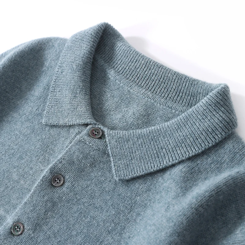 الخريف والشتاء الرجال بولو طوق محبوك البلوز 100% ميرينو الصوف نصف زر مفتوح عادية متماسكة لينة مايكرو تمتد الدافئة #3