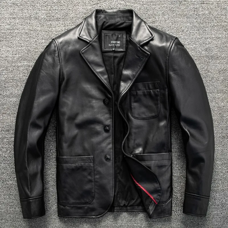 Top-grain leather for men casual and regular style simple elegant outerwear